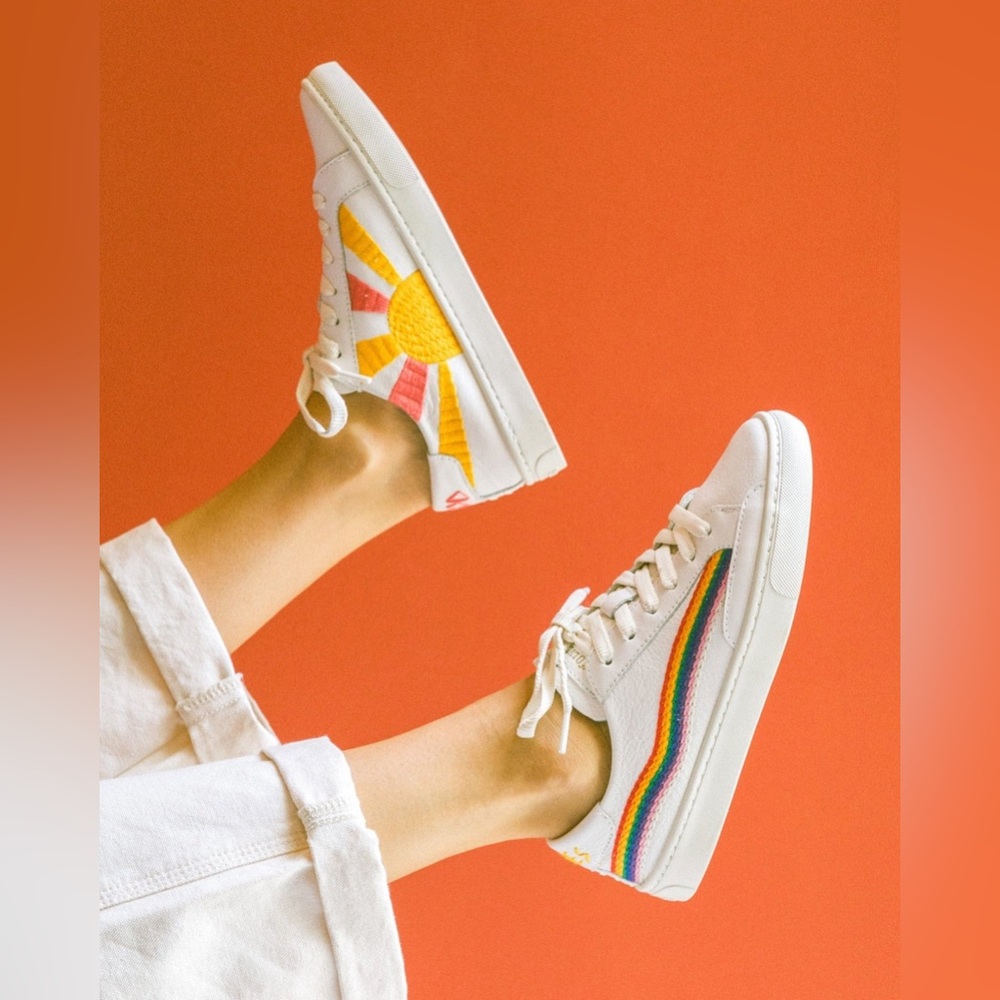 Soludos Sun Rainbow Wave Ibiza Embroidered Leather
Sneakers in White